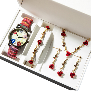 ชุดเครื่องประดับนาฬิกา E-4โรส4ชิ้นลายโบโฮของขวัญสุดพิเศษสีกุหลาบแดง4ชิ้น montre Bijoux Boho ดีไซน์แบบฮิปปี้ merveilleux cadeau - Product Image 1