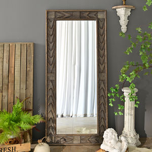 <b>Large</b> Home Decorative Rustic Rectangle Full-Length Dressing Wall Glass Mirror Beautiful Pattern Wooden Carving <b>Framed</b> - Product Image 1