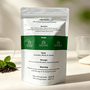 Customized Mylar <b>Bag</b> Resealable Stand-Up Pouches For 100g Spearmint Tea Leaf Packaging - Product Image 3