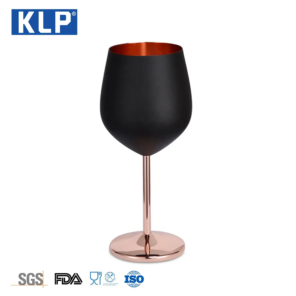KLP-Copa <span class=keywords><strong>de</strong></span> acero inoxidable <span class=keywords><strong>de</strong></span> copa <span class=keywords><strong>de</strong></span> vino tinto, diseño personalizado galvanizado, 17 oz, metal negro mate, vástago largo