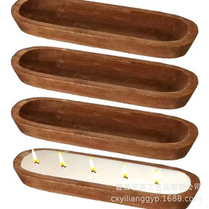 Bol à bougie en bois de forme ovale pour la décoration de la maison, porte-bougie parfumé de Noël, style moderne et simple - Product Image 1