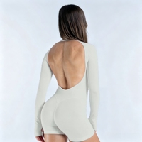 L-0311 Combinaison de fitness et de course pour femme, dos nu, effet push-up, pour yoga et gym