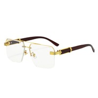 Lunettes de soleil carrées demi-cerclées pour femmes, bords taillés en diamant, motif marbré, branches effet bois, protection solaire UV400 transfrontalière