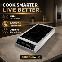 Table de cuisson à induction commerciale 2 brûleurs plats 3500W*2 avec commande par bouton, cuisinière électrique de comptoir