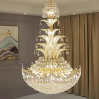 Lustre en cristal moderne nordique de luxe, éclairage décoratif d'intérieur pour villa à plafond haut, escalier