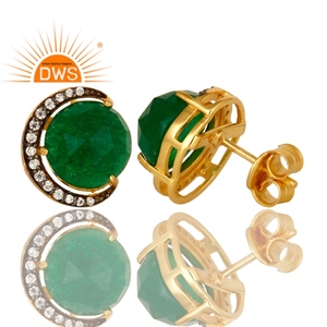 Half Moon Design Stud Earrings 18k Gold Plated Silver Jewelry Wholesale <b>Green</b> Aventurine Gemstone Earrings - Product Image 2