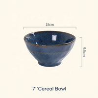 Ensemble de petit-déjeuner en céramique 3 pièces, porcelaine, grès, glaçure réactive bleue, fait main, passe au lave-vaisselle, bol à céréales, tasse à café