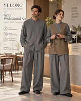 Veste de chef Yilong légère en sergé, manches longues, fermeture boutonnée, respirante, uniforme de cuisine, coupe simple et ample, pour restaurant et restauration