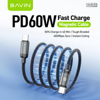 Câble de données USB-C tressé en nylon robuste BAVIN CB420 anti-emmêlement, facile à ranger, avec magnétique, PD60W