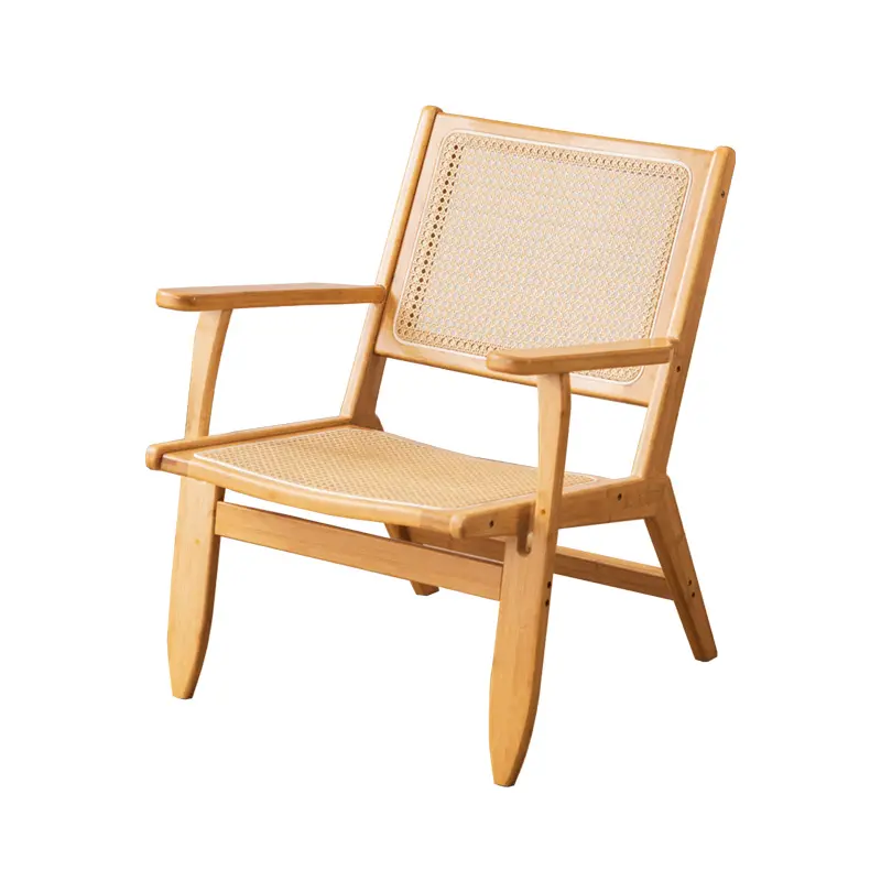 Cadeira de lazer de bambu + rattan da moda, poltrona de exterior, cadeira de jantar de bambu, mesa de bambu