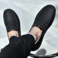Chaussures décontractées pour hommes en cuir véritable faites à la main, style paresseux, respirantes, à semelle souple en caoutchouc, grandes tailles, pour l'été