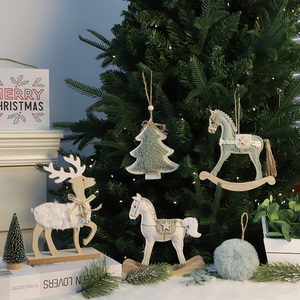 New Year Gifts <strong>Xmas</strong> <strong>Tree</strong> Ornaments Merry Christmas Rocking Horse Luxury <strong>Wooden</strong> Reindeer Factory Decorations - Product Image 2