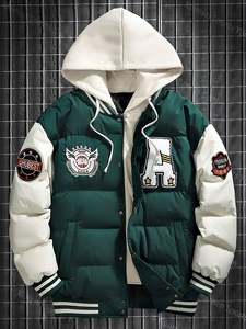 Veste chaude à capuche décontractée pour homme, style color block, manteau matelassé chic pour l'automne et l'hiver - Product Image 5