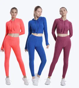 Long Sleeve Halter Back Women's Hooded Top Pants Sports Yoga Suit Yoga Fitness Wear Yoga Suit Fitness Bubble