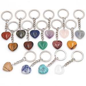 Wholesale Healing Gemstone Rose Quartz Mini Heart Key Chain Natural Crystal Stone Keychain