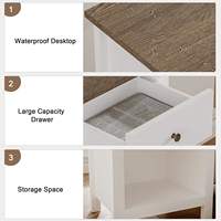 Table de chevet rustique traditionnelle de style ferme avec 2 tiroirs, en bois massif, avec station de charge USB, pour salles à manger
