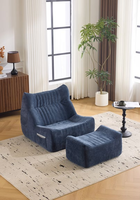 Sillón Sofá Amarillo Mostaza con Otomana, Tela Suave Tejida, Reclinable, para Sala de Estar, Dormitorio, Hotel
