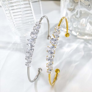 Gradient Heart Diamond Asymmetric <b>Bracelet</b> - Gentle Sparkly Design for Date & Party Wear - Product Image 2