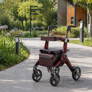 Déambulateur médical futuriste en fibre de carbone, cadre géométrique transparent rouge vin, léger et pliable à 4 roues - Product Image 4