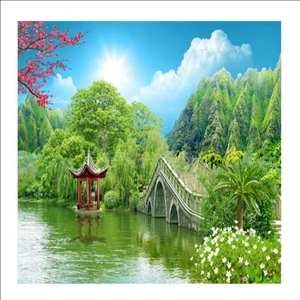 <span class=keywords><strong>Papier</strong></span> <span class=keywords><strong>peint</strong></span> 3D nordique personnalisé pour salon et chambre à coucher montagnes vertes eau murale <span class=keywords><strong>motif</strong></span> floral peinture murale imperméable - Product Image 2
