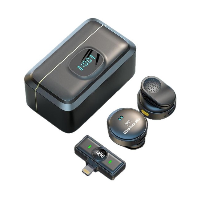 Q8 Wireless Lavalier Microphone Cardioid Type C Lightning Mini Lapel Neck Mic for Cell Phone Light-Weight with Charging Case