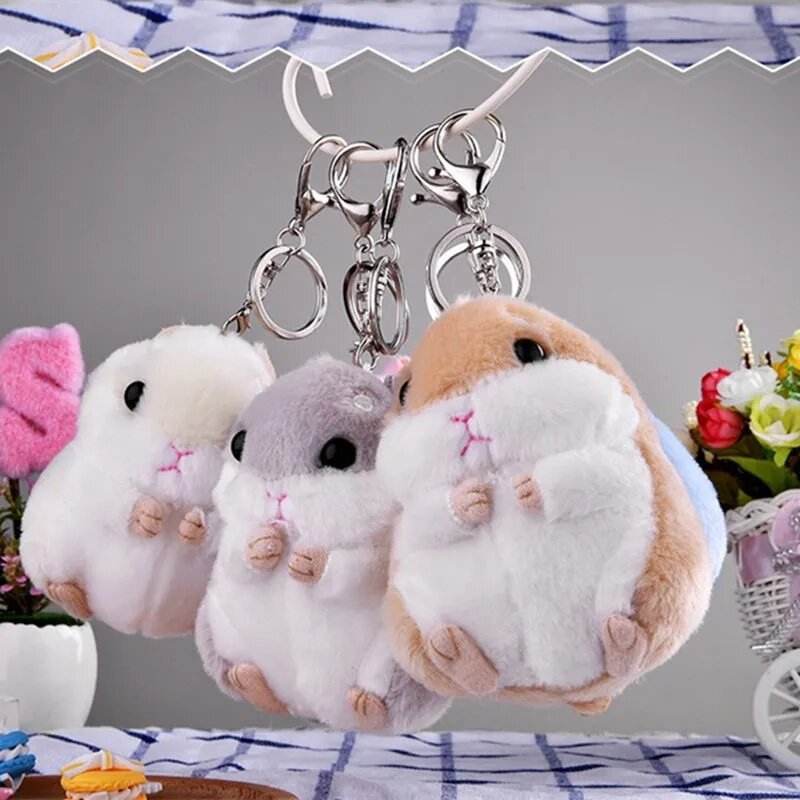 Lindo Llavero de Hámster Llavero de Peluche Charmas de Llavero de Juguete Charmones de Bolsas de Mochila, Llaves de Peluche de Hámster Lindos (Gris