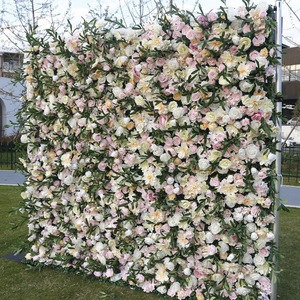 Fondo floral suave en tonos pastel con hojas verdes, telón de fondo de flores artificiales para estudio fotográfico y fiestas. - Product Image 6