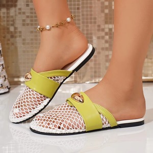 Custom Summer <strong>Women's</strong> Mesh Slides Breathable Mesh Upper Flat Slippers Gold Decor Non-slip Rubber Sole Custom Wholesale <strong>Sandals</strong> - Product Image 5