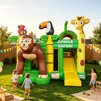 Château gonflable commercial en PVC de grande taille, thème animaux de la savane, pour adultes et enfants, avec toboggan