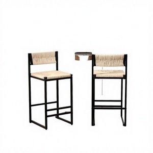 <b>Bar</b> <b>Stools</b> Set of 2 Fabric Paper Rope Weave Metal Frame Contemporary Design for Home <b>Bar</b> - Product Image 3