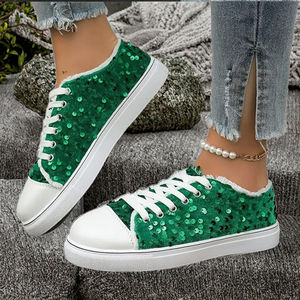 Zapatos Casuales de Mujer al por Mayor, Tallas Grandes, con Cordones, Tela con Lentejuelas, Planos, a la Moda - Product Image 3