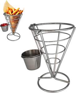 Support à frites, panier conique en acier inoxydable pour cornets de glace, présentoir alimentaire, support à chips avec ensemble de coupelles à sauce - Product Image 1