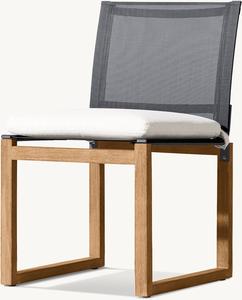 आउटडोर लक्जरी डिनिंग फर्नीचर टेक लकड़ी फ्रेम आयताकार टेबल टेस्लिन मेश साइड चेयर सेट - Product Image 5