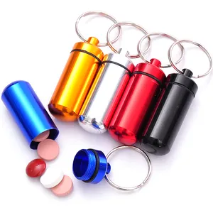 Portable Mini Metal Pill Bottle Waterproof Keychain Medicine Pill Box Container