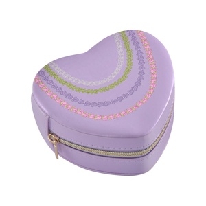 Hawaiian Lei Flower Custom Heart-Shaped Leather Velvet <b>Mini</b> Purple Travel Jewelry <b>Box</b> Girl's Gifts Small Jewelry Organizer Case - Product Image 3