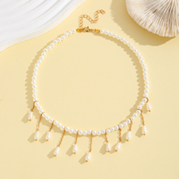 Colliers de mariage tendance en fausses perles blanches, lot de 3 pendentifs en forme de larme, chaîne en zigzag, design nœud, or/argent, pour femmes