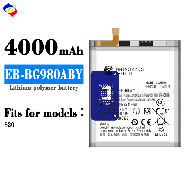 Rechargeable Batteries for Phone Use Li-Polymer EB-BG980ABY Batteries for Samsung S20 4000mAh 3.86V