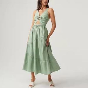 Vestido de Verano Personalizado para Mujer, Sexy, con Escote en V Profundo, Sin Mangas, de Lino y Algodón, para la Playa - Product Image 1