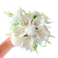 Buket Pernikahan Calla Lily Putih Bunga Pengantin Buatan Pita Renda Buket Hydrangea Palsu Dekorasi Pengiring Pengantin