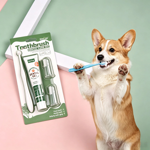 Kit dentaire pour animaux de compagnie : brosse à dents double tête, 2 brosses à doigts, <span class=keywords><strong>dentifrice</strong></span> vanille, anti-plaque et tartre, haleine fraîche pour chiens et chats, 70g, OEM ODM - Product Image 1