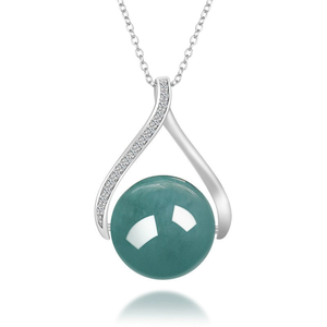 Pendentif rond en jadéite bleue de qualité A, véritable et naturelle, en jade doux. Ensemble en argent S925. - Product Image 2