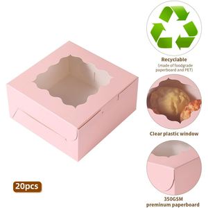 Cajas Rosas para Pastelería con Ventana Ondulada, Cajas Cuadradas para Galletas y Postres, Empaque Desechable de Cartón para Mini Pasteles, Donuts y Macarons - Product Image 2