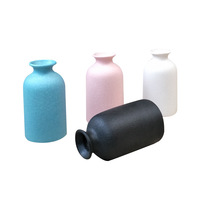 Vas Keramik Mulut Lebar Hasil Sandblasting Barang Dekoratif Modern Minimalis Buatan Tangan Diameter Besar Finishing Matte Bernuansa Zen Hitam Putih