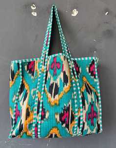 Bolso Tote Acolchado de Algodón, Ecológico, Hecho a Mano, con Estampado de Bloques, para Viajes, Compras, Bolso de Hombro - Product Image 3