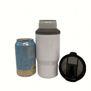 Nouveau support isotherme 4-en-1 à double paroi incurvé pour bouteilles de bière de 14 oz, refroidisseur de canettes en acier inoxydable avec 2 couvercles - Product Image 4