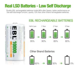 For EBL <b>10000mAh</b> Ni-MH High Capacity D Cell Rechargeable Batteries 4 Pack with New Retail Package for Medical & Toys - Product Image 4