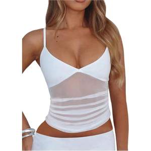 Soly Hux – Haut court en maille transparente pour femme, col en V, bretelles spaghetti, froncé, style club, taille naturelle - Product Image 3