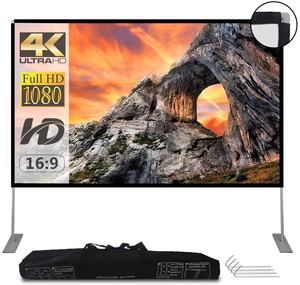 شاشة عرض محمولة مع حامل مقاس 100/120 بوصة، شاشة إسقاط 16:9 بدقة 4K عالية الوضوح للعرض الأمامي للأفلام مع حقيبة حمل - Product Image 1