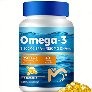 Capsules de gel molle d'huile de poisson pure, haute concentration d'Oméga-<span class=keywords><strong>3</strong></span> EPA DHA pour la santé des articulations, du cerveau et des yeux - Utilisation adulte, certifié sans OGM - Product Image 1