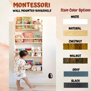 202408 <span class=keywords><strong>livre</strong></span> organisateur fait à la main en bois massif mural <span class=keywords><strong>Montessori</strong></span> enfants étagère 4 niveaux <span class=keywords><strong>livre</strong></span> affichage pour enfants chambre - Product Image 2